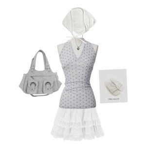 Styleyoursummer,Shortpants,Blouses,Unique,Y2k,Vintage,White,Codicontest,Girly,polkadots,print,miniskirt,summer 코디