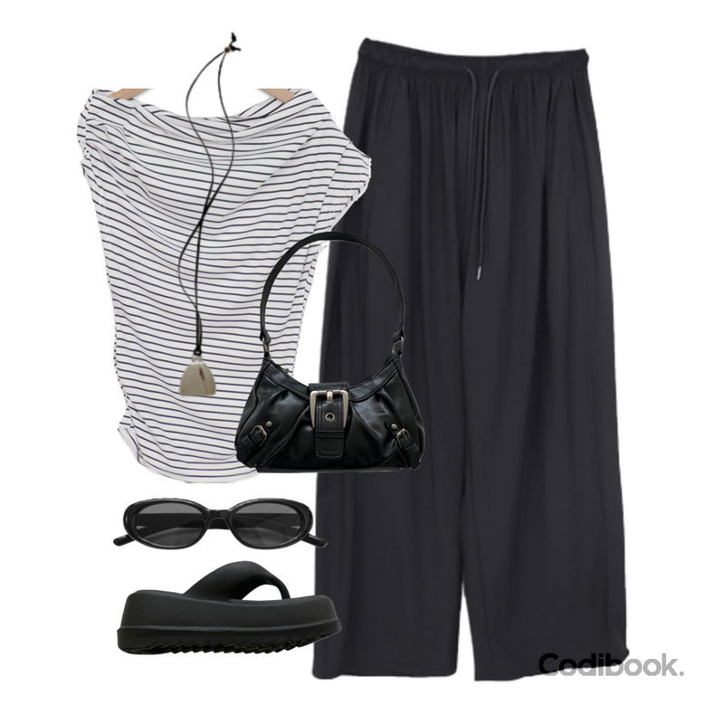 JASMINBELL 7cm 통굽 러츠 비비드 컬러 7cm 통굽 쪼리 슬리퍼 키높이 여름신상 여름신발 여행룩 휴가룩,JASMINBELL 해쉬 빈티지 버클 레더 가죽 데일리 미니 토트 숄더백 가방 사계절템 새학기템,WONLOG 아일 펜던트 네크리스등을 매치한 코디