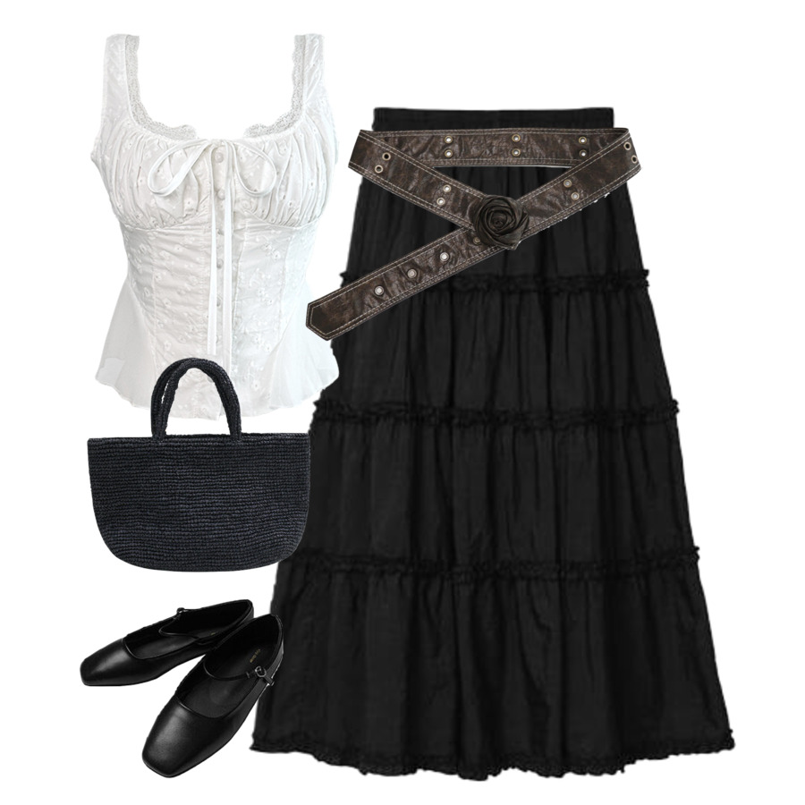 skirt,flats,sleeveless 코디