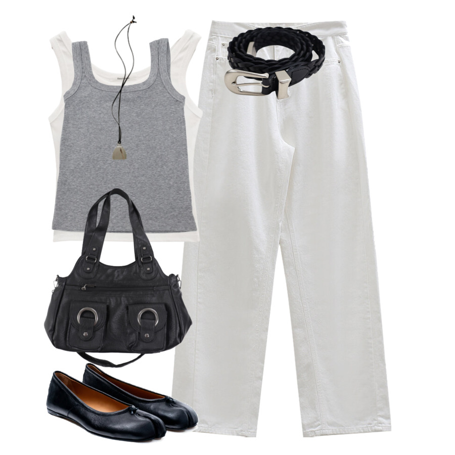 jeans,sleeveless,flats 코디