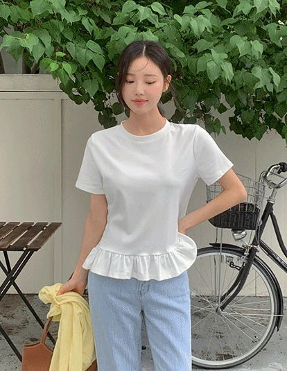 리클리 프릴 반팔 티셔츠