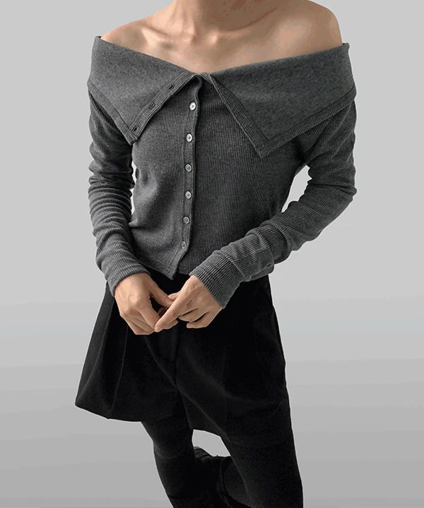 Shuemu Fleece-lined Off-Shoulder Cardigan T-Shirt 針織外套