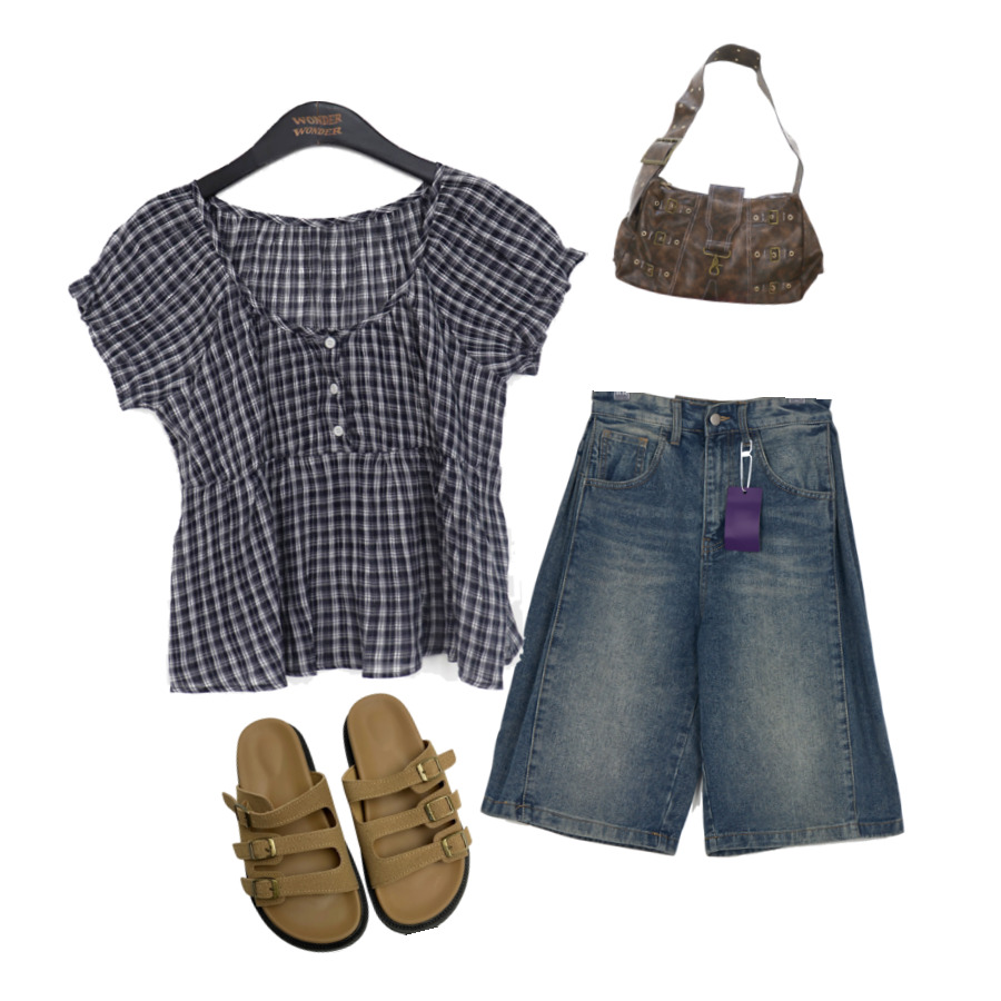 Checker,Dailyfashion,Sleeveless,Denim,codicontest 코디