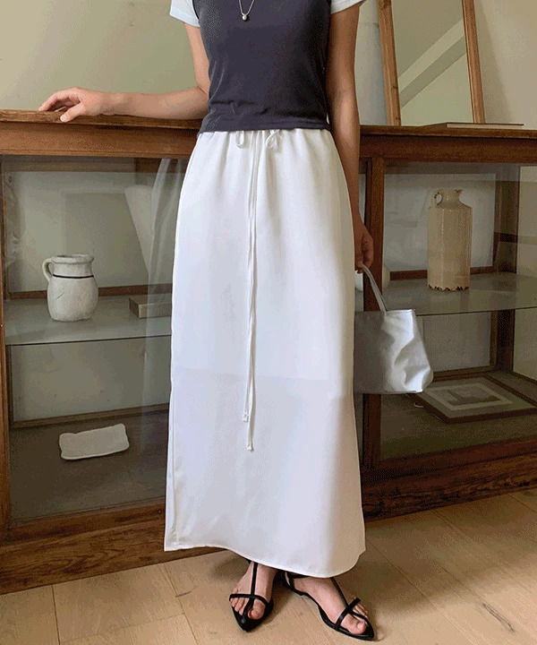 Levon H-line satin string back team long skirt -3color