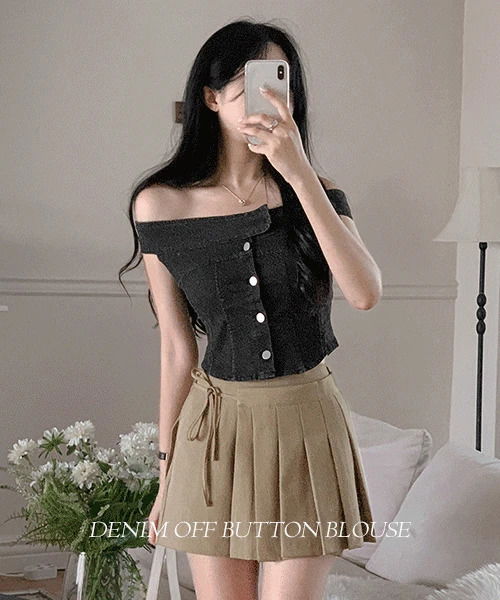 로빈 데님 오프 버튼 블라우스