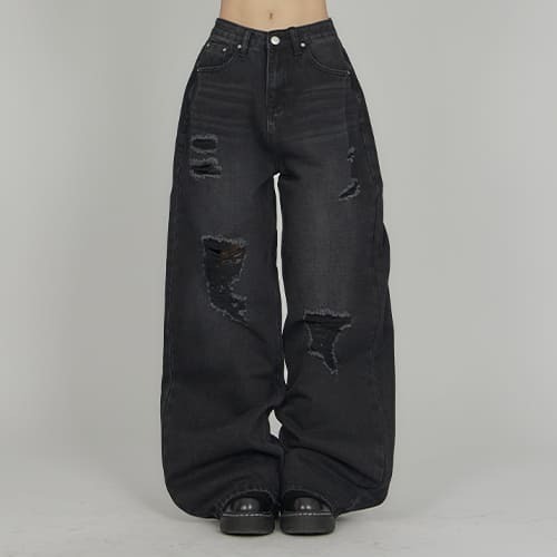 Damaged Wide Denim Pants DE028