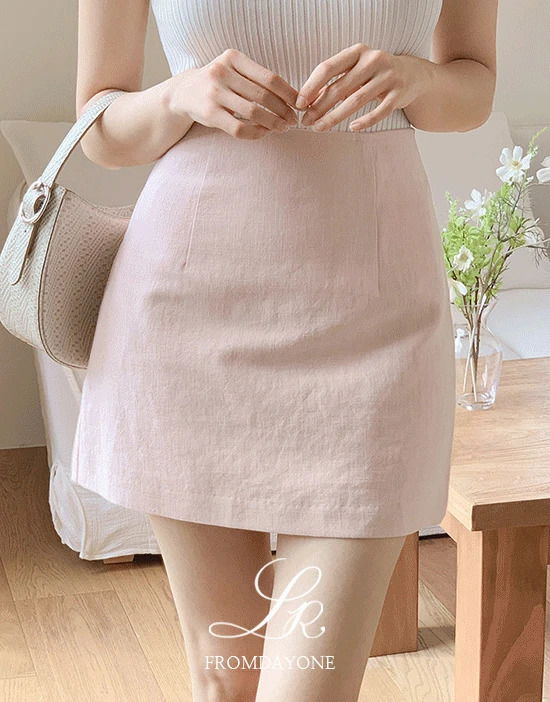 精製款素面亞麻迷你裙