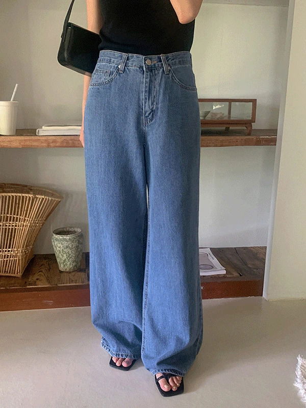 Begin Summer Light Blue Dark Blue Wide Jeans Denim Pants
