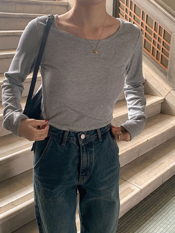 Rumming Spring Ribbed Round Neck Basic Long Sleeve T-Shirt (8 Colors) 長袖上衣