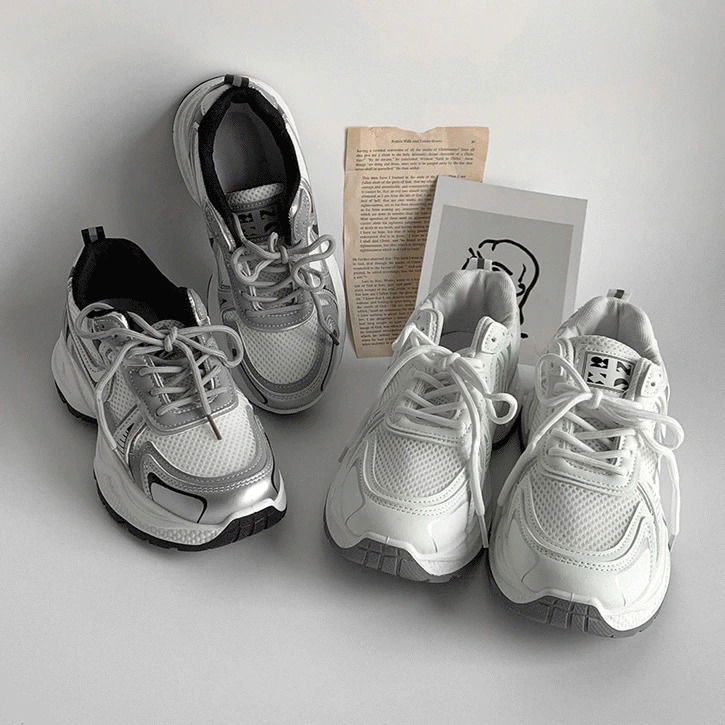 Silver line color blocking height-increasing sneakers