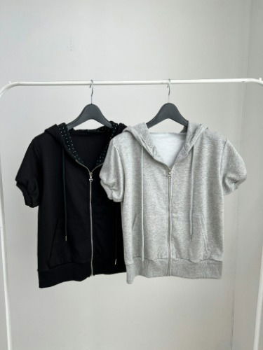 Dot color blocking short sleeve hooded sweatshirt