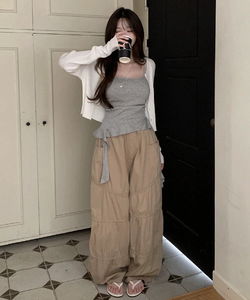 Close Banding Shirring Long Wide Pants -3 Colors