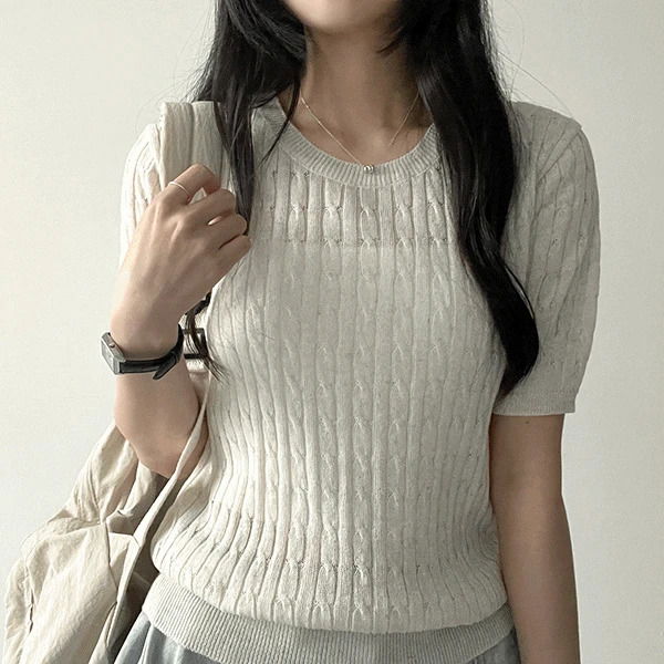 Sherin Twisted Knit Short Sleeve Knitwear 