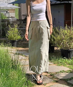 Moan String Cargo Nylon Team Long Skirt -4color