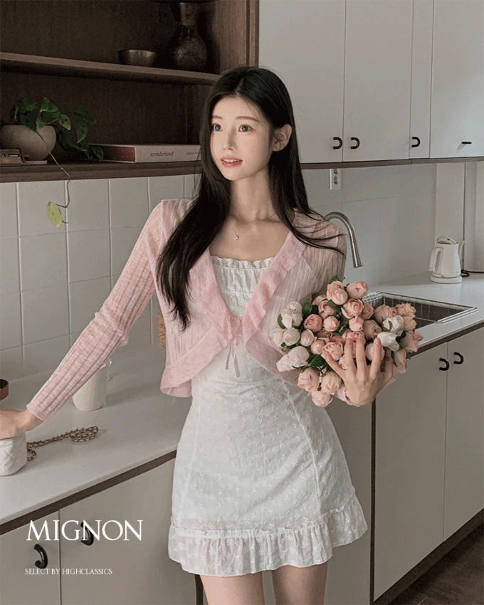 Mignon Square Neck Lace Ribbon Shoulder Straps Console Zipper Lining Punching Sleeveless Sleeveless Mini Dress