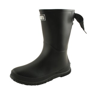 Ribbon Mid-calf Flat Rain Boots Black