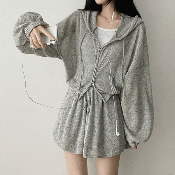 Mats Linen Hooded Zip-Up Banding Shorts Vest Set-Up Set