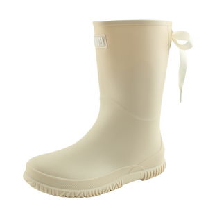 Ribbon mid-heel flat rain boots beige