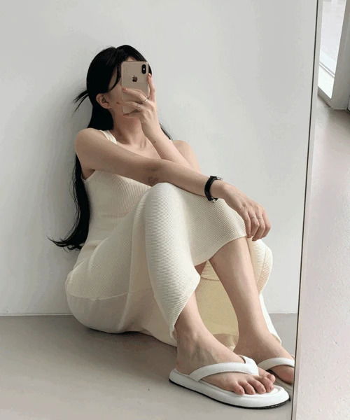 Royen Heart Square Neck Long Ribbed One Dress P000BNVB
