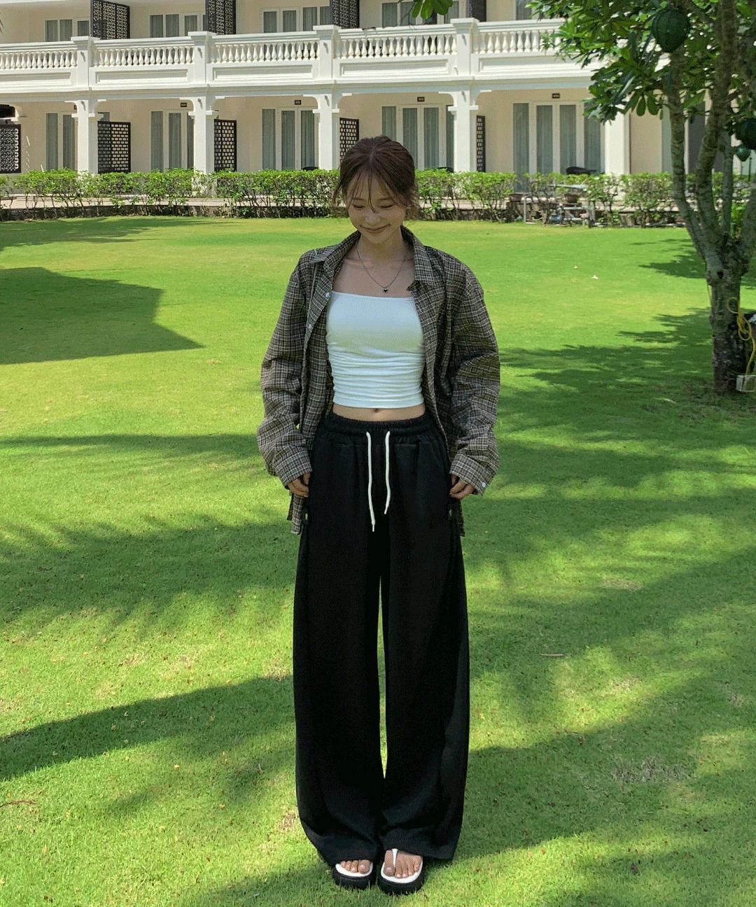 와이 스냅 롱 와이드 트레이닝 팬츠