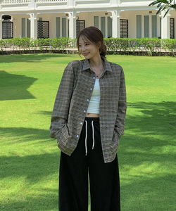 Barbie Check Seersucker Linen Overfit Cover Up Boxy Shirt