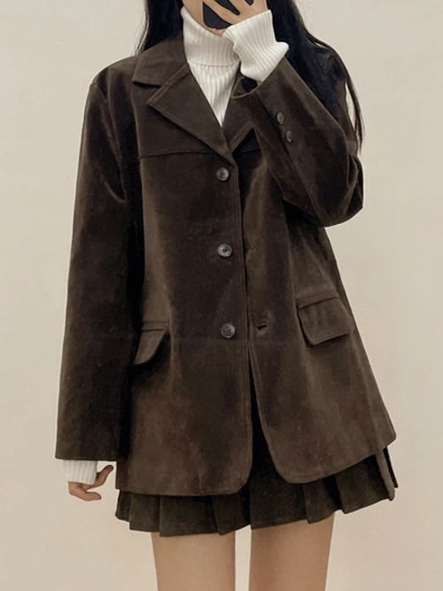 長款燈芯絨垂墜感西裝外套