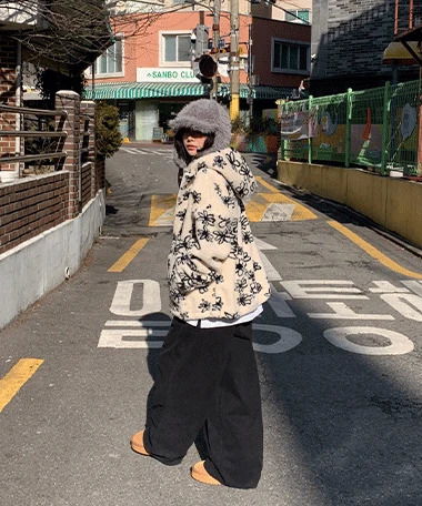 Seikyu Fleece-lined Cotton Banding Wide Pants