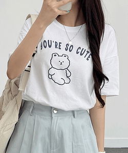 Cute Bear Short Sleeve Crop Tee