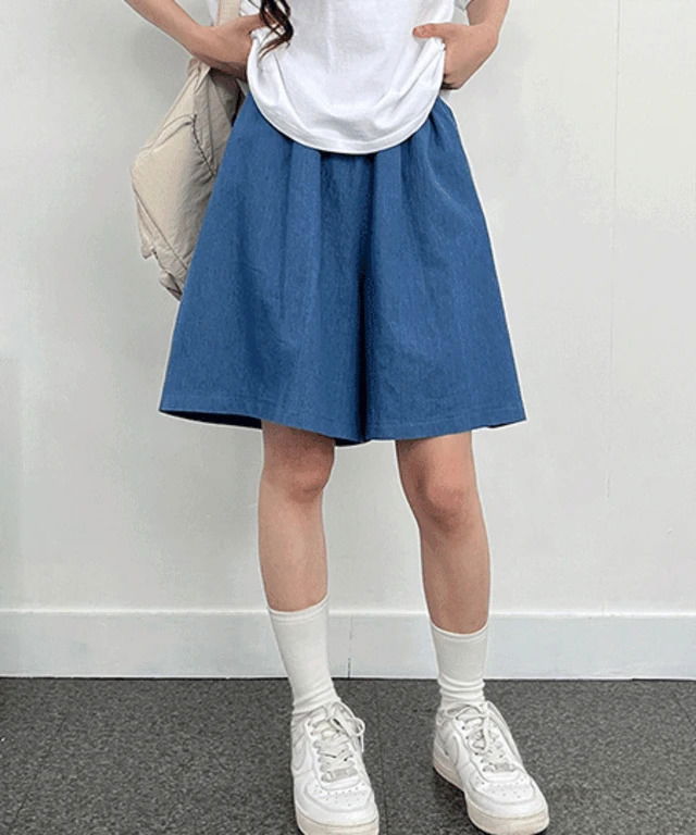 프레쉬 밴딩 와이드 데님 반바지 (2컬러)