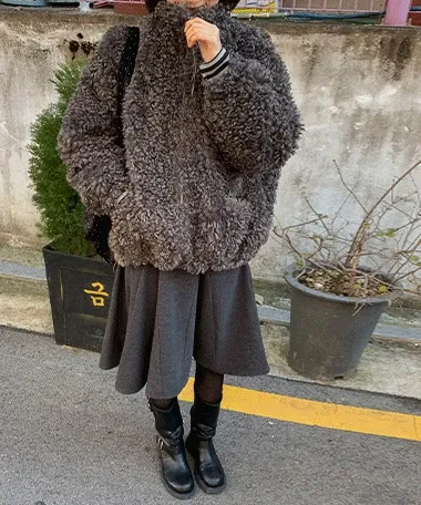 원띵 오버핏 뽀글 퍼 집업 자켓