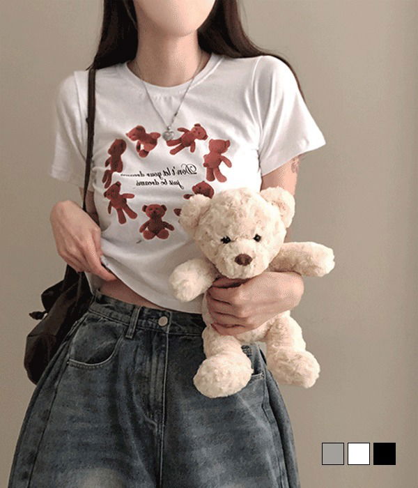 Heart Bear Crop Short Sleeve T-Shirt