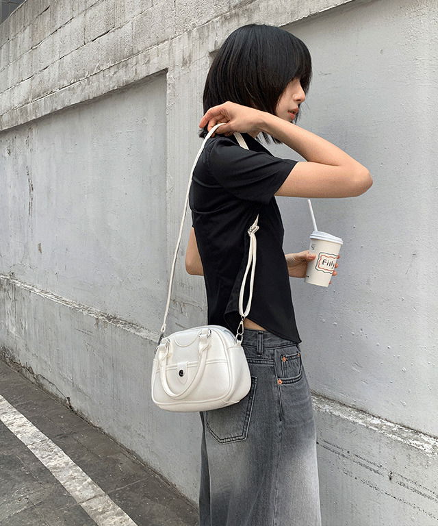 Flash crack leather round tote bag 肩背包