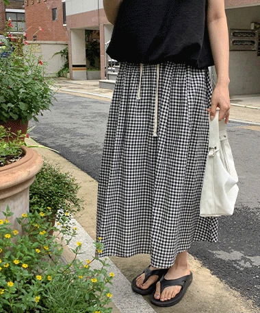 Notiz Check Obi Banding Long Skirt