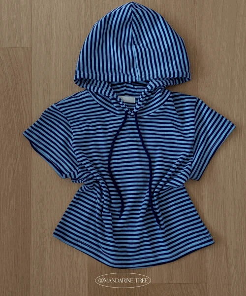 Palo Stripe Striped Hooded Semi Crop Summer Short Sleeve T-Shirt 4 Colors
