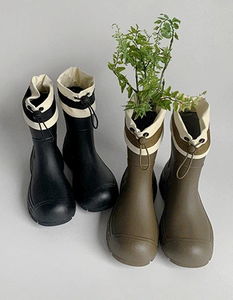 Color-block string mid-cut rain boots