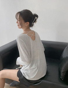 Yeribackcross summer loose Loose-fit long sleeve T-shirt