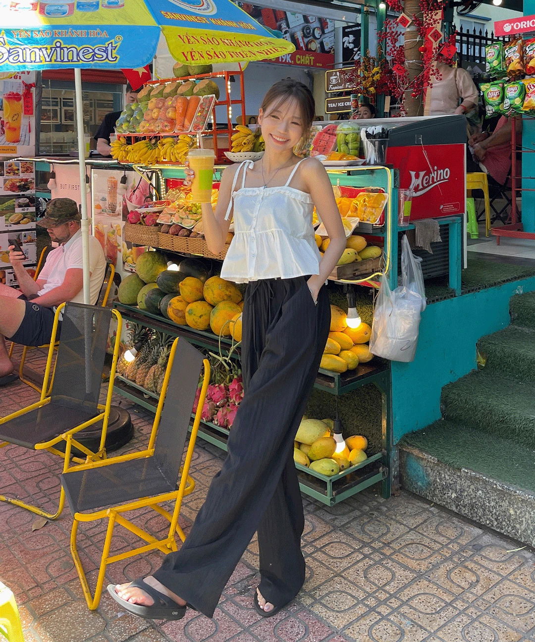 Lipton rustling color blocking nylon banding long wide pants