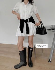 Flare pin tuck 2 rustling short sleeve mini Dress