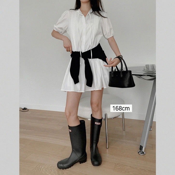 Flare pin tuck 2 rustling short sleeve mini Dress