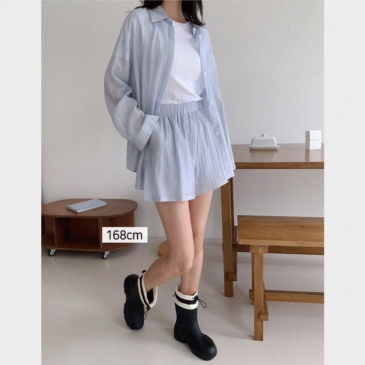 Fogrinkle Loose-fit shirt & banding shorts set