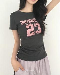 Shef Vintage Number Shirring Lettering Slim Fit Short Sleeve T-Shirt