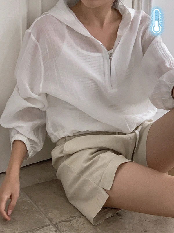 Sheer semi-open hooded sweatshirt