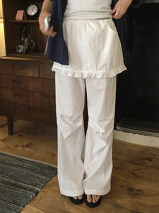 Cornell Summer Frill Parachute Nylon Wide Skirt Pants Banding Pants