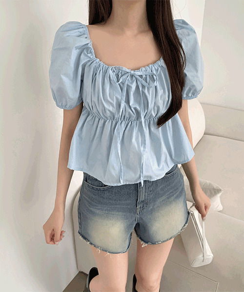 夏日蝴蝶結澎袖喇叭襯衫