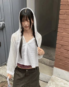 Bucker Gauze Linen Hooded Long Sleeve Shirt