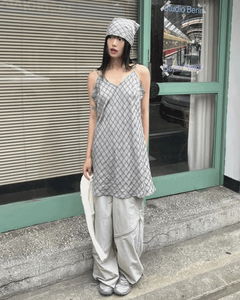 Binble Check Bandana Strap Layered Sleeveless Dress