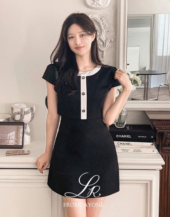 Made) Espore color block tweed midi one Dress