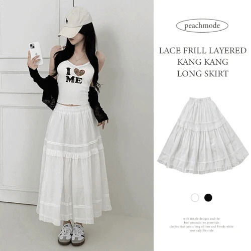 Burnt Banding Lace Popcorn Frill Layered Cancan Long Skirt
