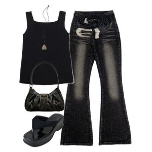 jeans,sleeveless,belt,Silver,Bag,Dailylook,Summeroutfit 코디