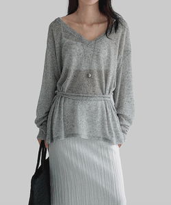Mille V-Neck Linen Wrap Knitwear T-Shirt